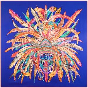 SALE  'Feather Blazing' Jewel Tone Blue Silk Twill